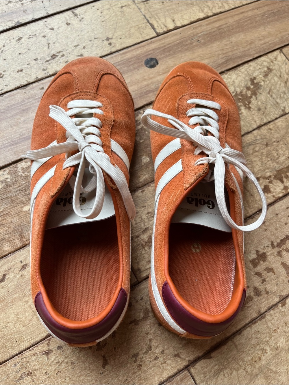 Gola Men's Orange Suede Sneakers with White Stripes